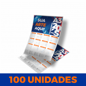 CALENDÁRIO FOLHA 2025 GRANDE - 100 UNIDADES Triplex 250g 305x450mm 4x0 ( 1 lado colorido)  Furo padrão 